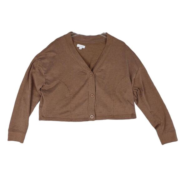 COLSIE Women's XL Ribbed Cropped Lounge Cardigan Top Brown Cozy Baggy Oversize - Picture 1 of 4